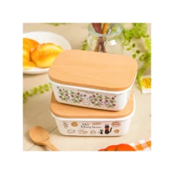 Cuisine Et Table|Maison Ghibli Beurrier émail avec couvercle bois Viennoiseries 500ml - Kiki la peti