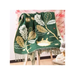 Textile|Maison Ghibli Étole vert foncé Feuilles de chêne - Mon Voisin Totoro
